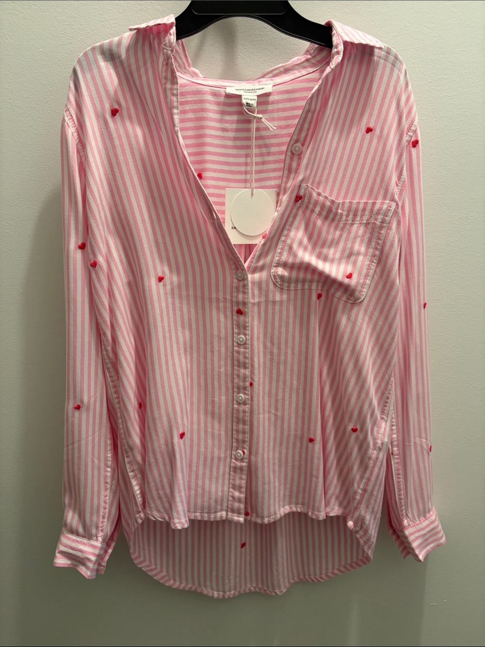 beachlunchlounge Pink and White Striped Shirt with Red Embroidery